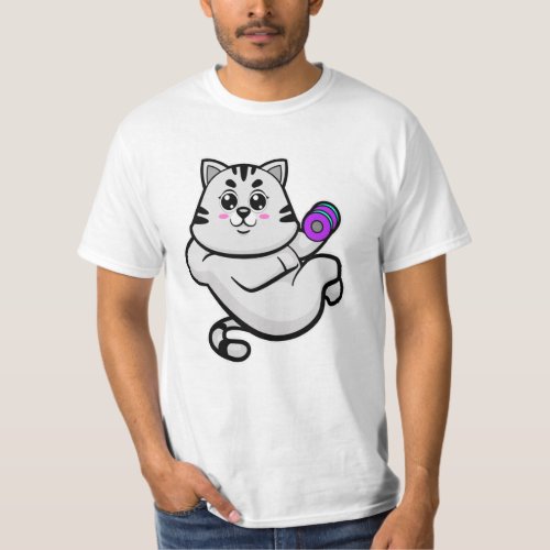 Cat as Bodybuilder with Dumbbell T_Shirt