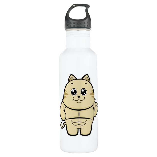 Cat as Bodybuilder with Six pack Stainless Steel Water Bottle (Front)