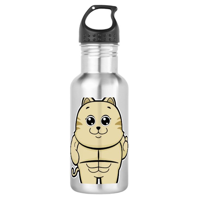 Cat as Bodybuilder with Six pack Stainless Steel Water Bottle (Front)
