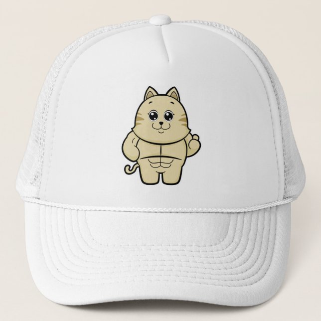 Cat as Bodybuilder with Six pack Trucker Hat (Front)