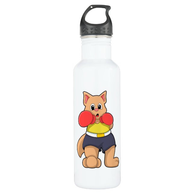 Cat as Boxer at Boxing Stainless Steel Water Bottle (Front)