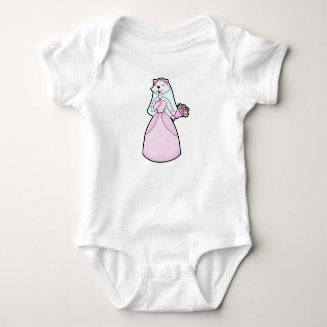 Cat as Bride with Bunch of Flowers Baby Bodysuit (Front)