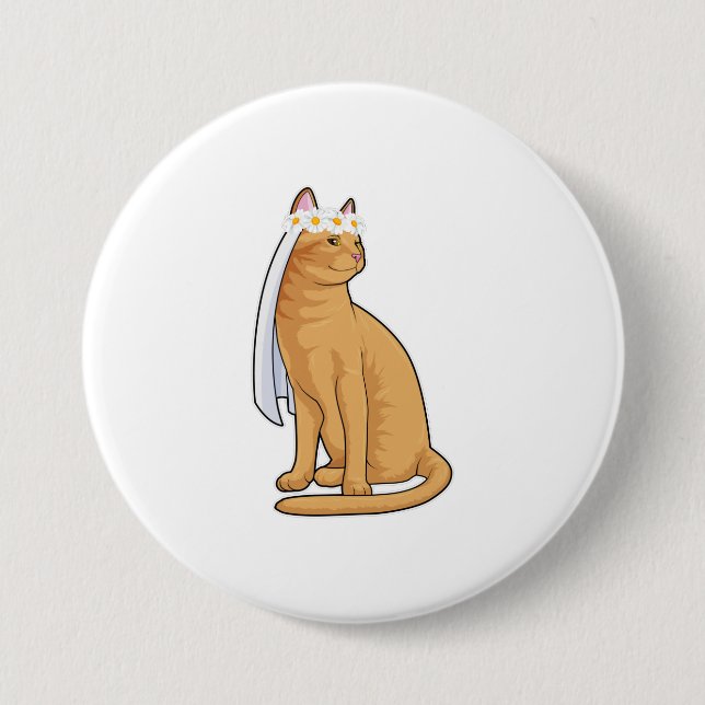Cat as Bride with Veil Button (Front)