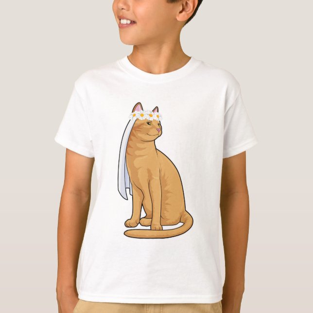 Cat as Bride with Veil T-Shirt (Front)
