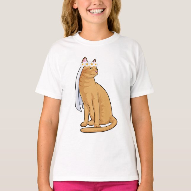 Cat as Bride with Veil T-Shirt (Front)