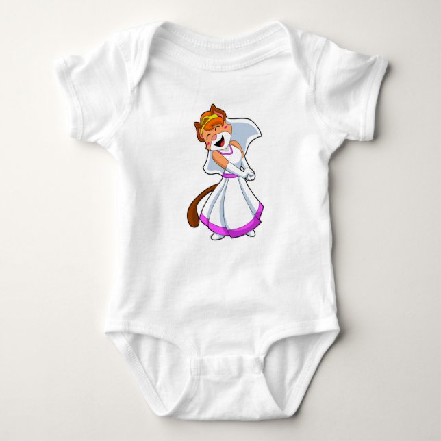 Cat as Bride with Wedding dress & Crown Baby Bodysuit (Front)