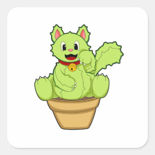 Cat as Cactus Square Sticker