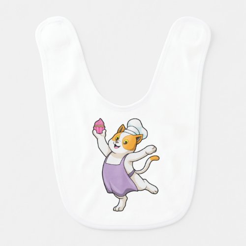 Cat as Cook with Cooking apron  Muffin Baby Bib