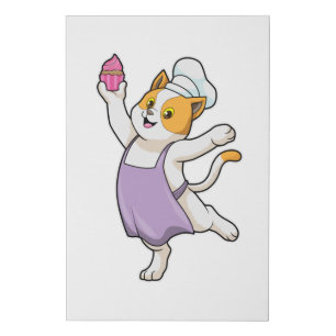 Cat as Cook with Cooking apron & Muffin Faux Canvas Print