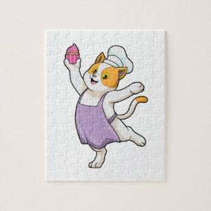 Cat as Cook with Cooking apron & Muffin Jigsaw Puzzle