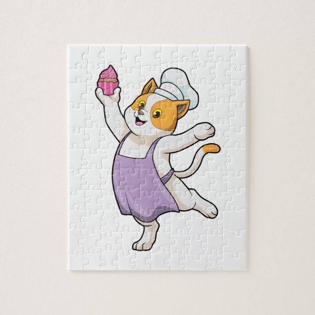 Cat as Cook with Cooking apron & Muffin Jigsaw Puzzle (Vertical)