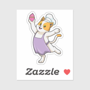 Cat as Cook with Cooking apron & Muffin Sticker