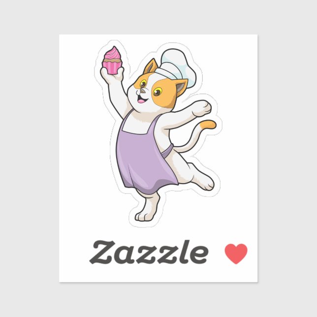 Cat as Cook with Cooking apron & Muffin Sticker (Sheet)