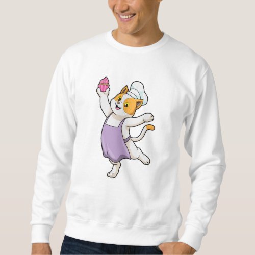 Cat as Cook with Cooking apron  Muffin Sweatshirt