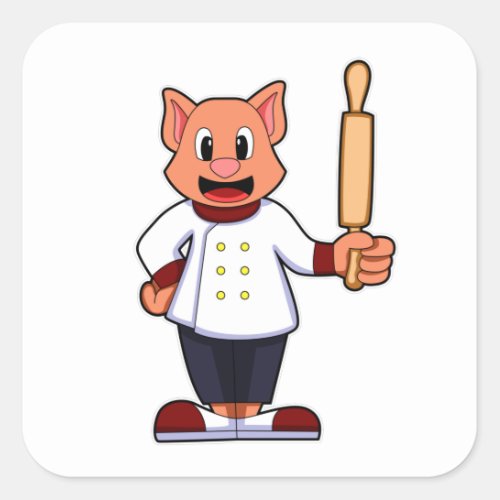 Cat as Cook with Cooking apron  Rolling pin Square Sticker