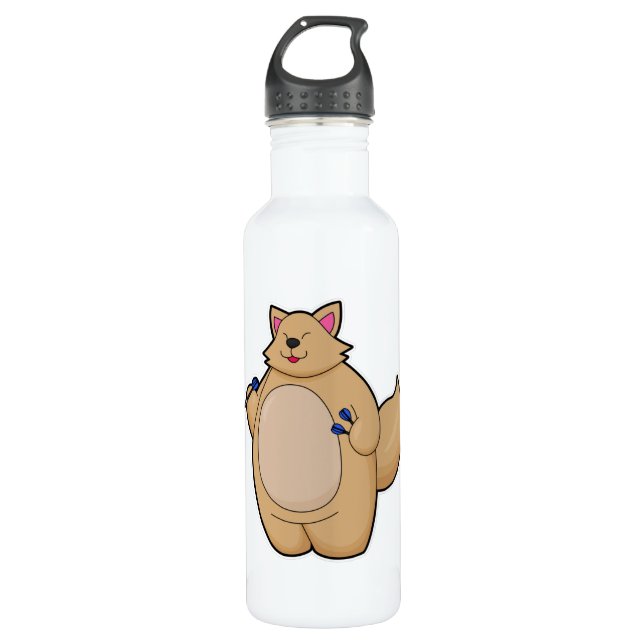 Cat as Dart player with Darts Stainless Steel Water Bottle (Front)