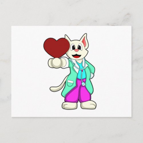 Cat as Doctor with Heart Postcard