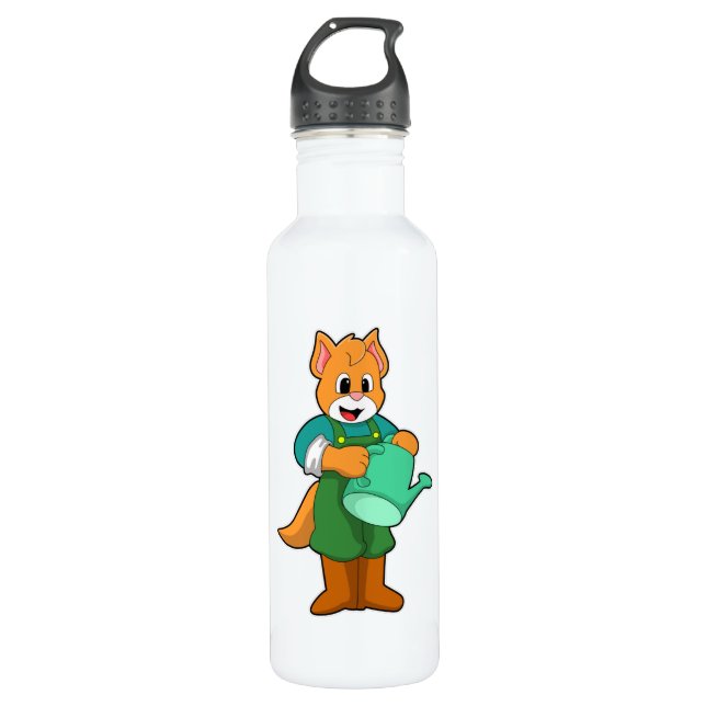 Cat as Farmer with Watering can Stainless Steel Water Bottle (Front)