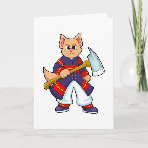 Cat as Firefighter at Fire department with Axe Card