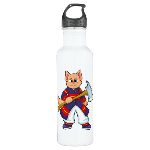 Cat as Firefighter at Fire department with Axe Stainless Steel Water Bottle