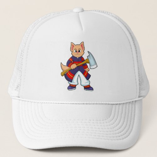 Cat as Firefighter at Fire department with Axe Trucker Hat