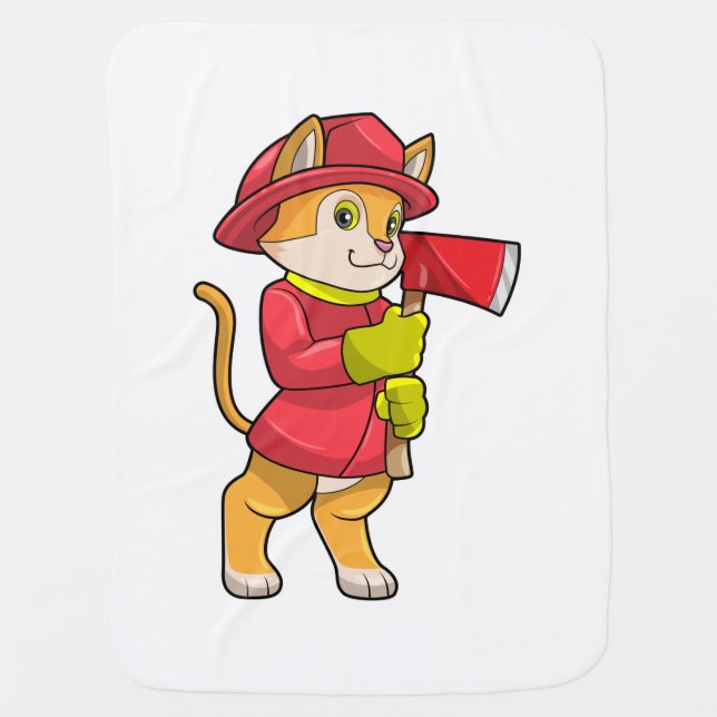 Cat as Firefighter with Ax Baby Blanket (Front)