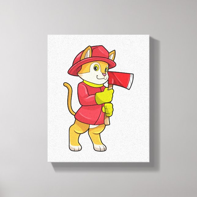 Cat as Firefighter with Ax Canvas Print (Front)