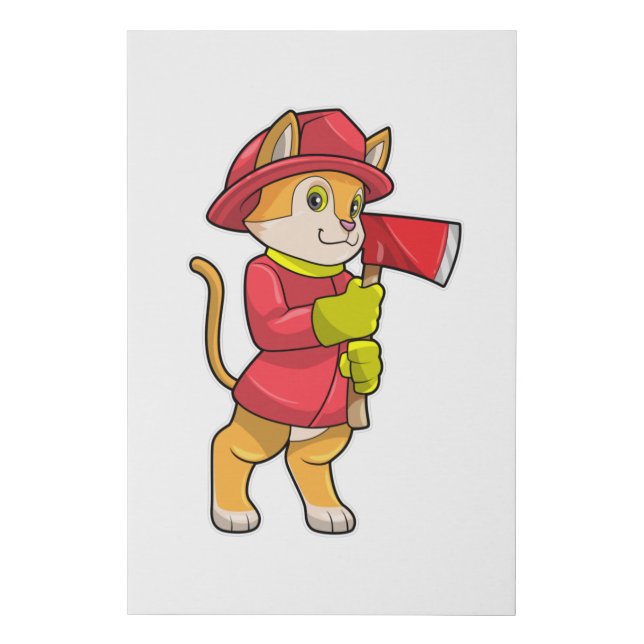 Cat as Firefighter with Ax Faux Canvas Print (Front)