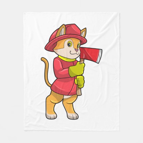 Cat as Firefighter with Ax Fleece Blanket