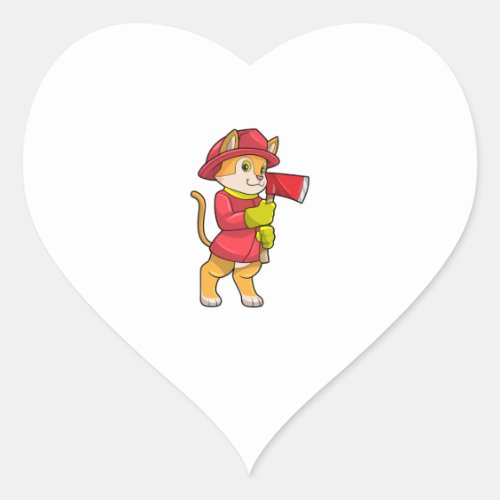 Cat as Firefighter with Ax Heart Sticker