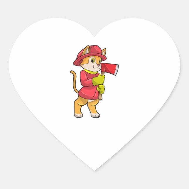 Cat as Firefighter with Ax Heart Sticker (Front)