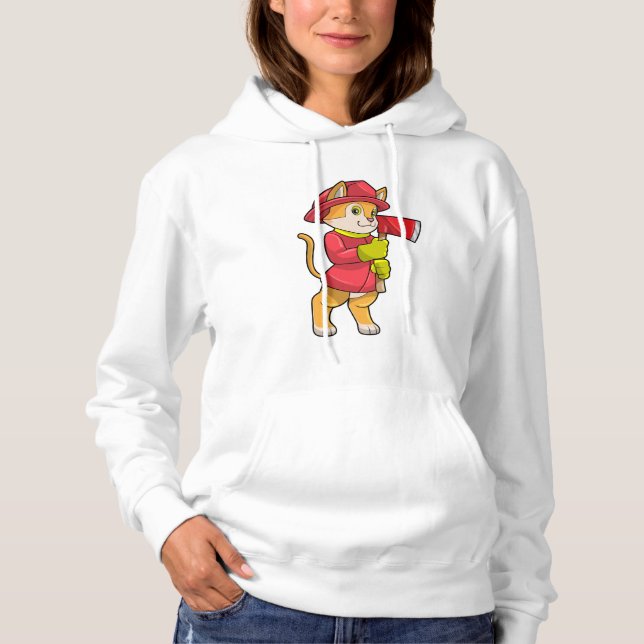Cat as Firefighter with Ax Hoodie (Front)