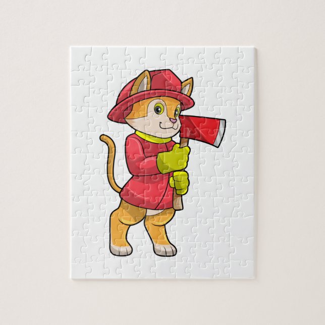 Cat as Firefighter with Ax Jigsaw Puzzle (Vertical)
