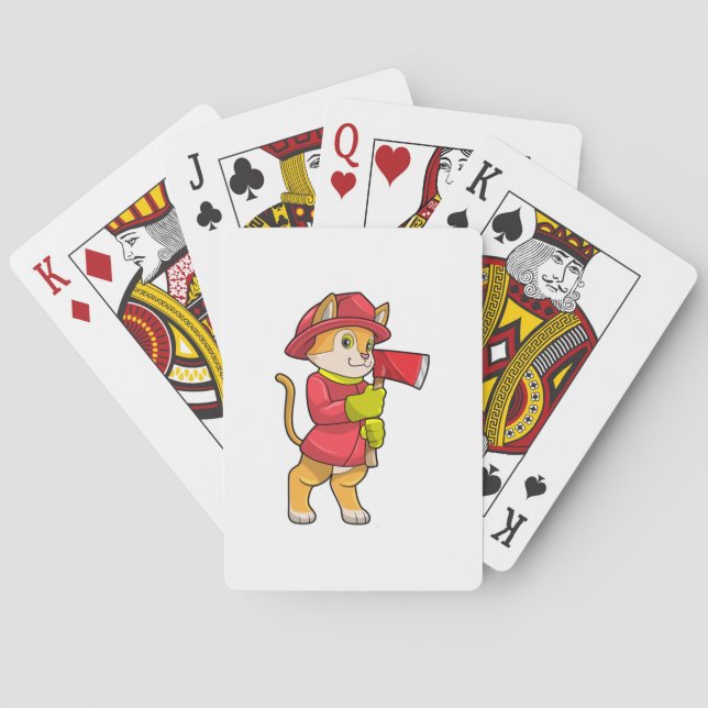 Cat as Firefighter with Ax Poker Cards (Back)