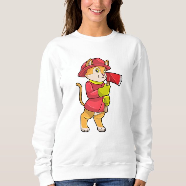 Cat as Firefighter with Ax Sweatshirt (Front)
