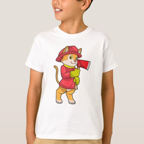 Cat as Firefighter with Ax T_Shirt