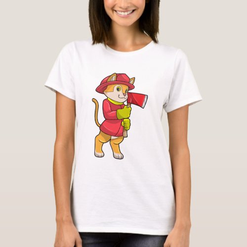 Cat as Firefighter with Ax T_Shirt