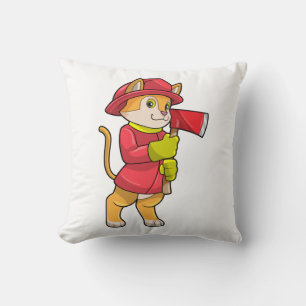 Cat as Firefighter with Ax Throw Pillow