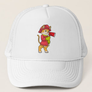 Cat as Firefighter with Ax Trucker Hat