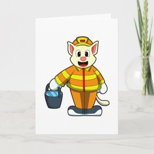 Cat as Firefighter with Bucket of Water Card
