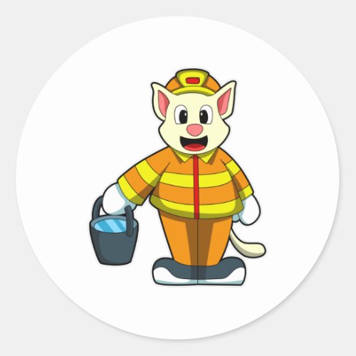 Cat as Firefighter with Bucket of Water Classic Round Sticker