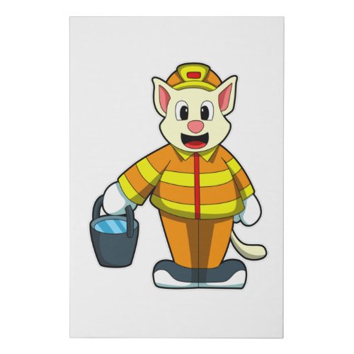 Cat as Firefighter with Bucket of Water Faux Canvas Print