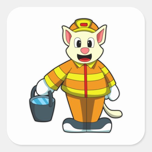 Cat as Firefighter with Bucket of Water Square Sticker