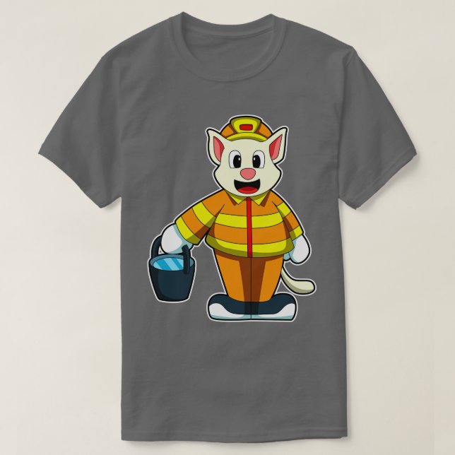 Cat as Firefighter with Bucket of Water T-Shirt (Design Front)
