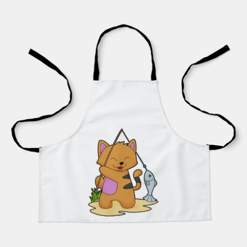Cat as Fisher with Fishing rod  Fish Apron