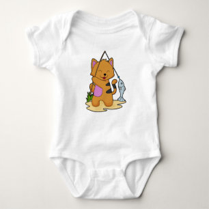 Cat as Fisher with Fishing rod & Fish Baby Bodysuit