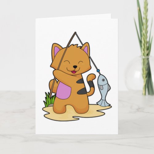 Cat as Fisher with Fishing rod  Fish Card