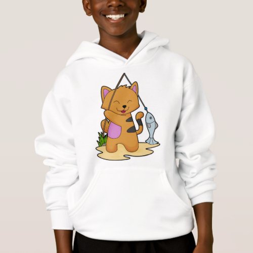 Cat as Fisher with Fishing rod  Fish Hoodie