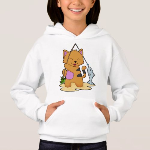 Cat as Fisher with Fishing rod  Fish Hoodie