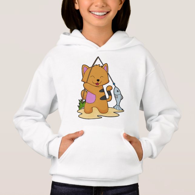 Cat as Fisher with Fishing rod & Fish Hoodie (Front)